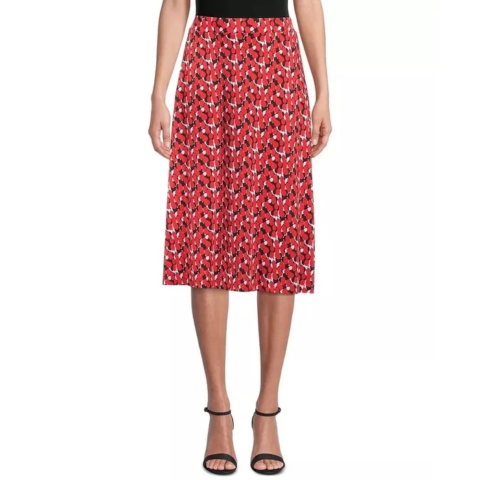 Kasper Women's Abstract-Print Midi Skirt Bright Red Size Extra Large - X-Large