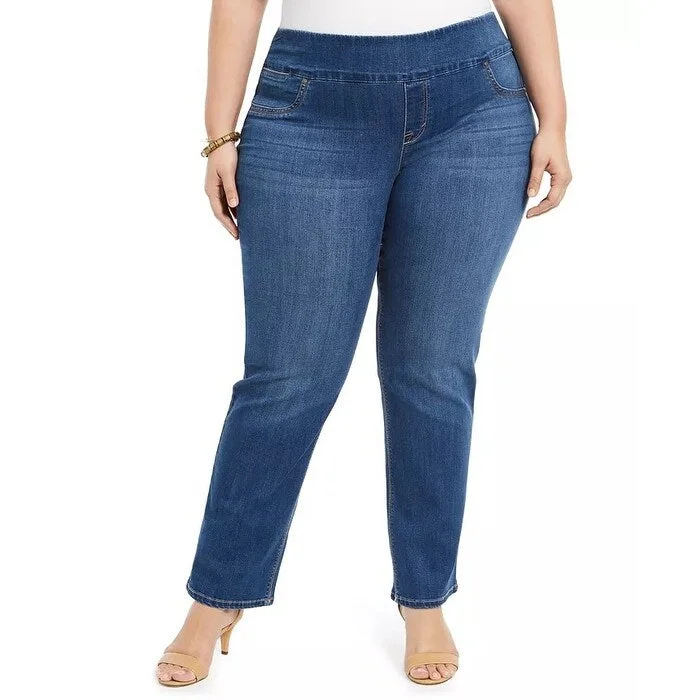 Style & Co Women's Plus Size Ella Straight-Leg Jeans Dark Blue Size Petite Small - Petite Small