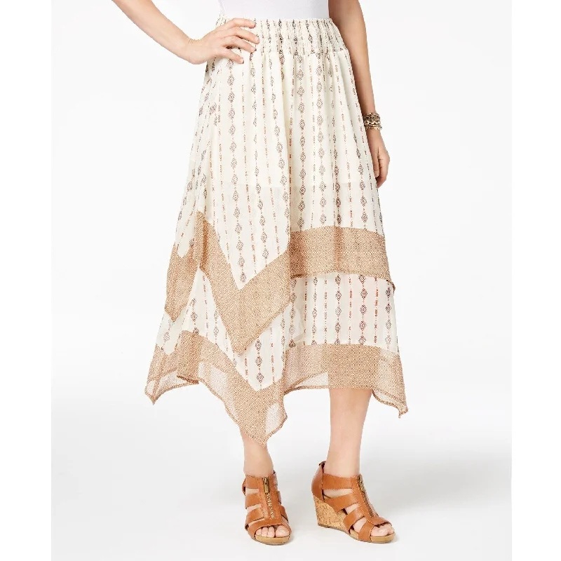 Style & Co Women's Printed Tiered Comfort Waist Skirt Diamond Stripe Size Extra Large - Beige - X-Large