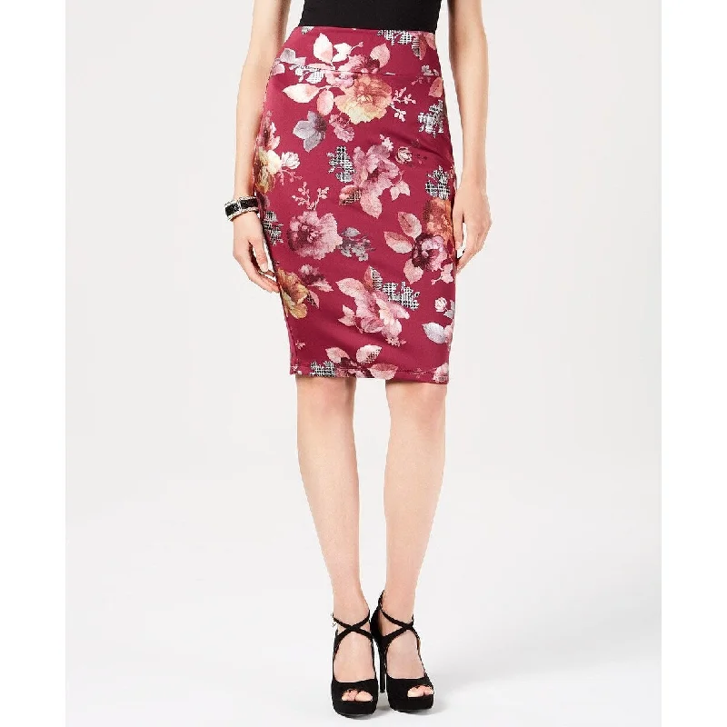 Thalia Sodi Women's Antonella Floral-Print Scuba Skirt Size Large - Wine